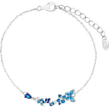 Náramek Stříbrný náramek se zirkony a smaltem - motýl, květy - AP536-7098