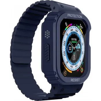 Pouzdro na mobilní telefon Odolné silikonové pouzdro s magnetickým řemínkem pro Apple Watch Ultra 49mm - tmavě modré