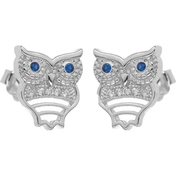 Náušnice Argento 67158 Stříbrné náušnice - sova, modré kulaté zirkony