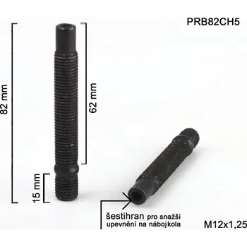Šroubek na kolo Kolový Svorník M12x1,25x62+15mm, oboustranný závit, černý, celková délka 82mm (Kolový šteft)
