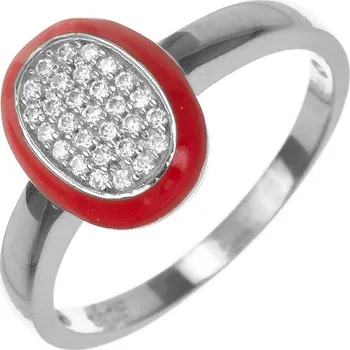 Prsten Argento 72755 Stříbrný prsten - červená glazura, čiré kulaté zirkony | Velikost prstenu: 56mm