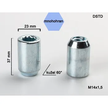 Matice na kolo Kolová matice M14x1,5, kužel s vnitřním mnohohranem, průměr 23, pozink (Matice na kola)