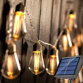Venkovní osvětlení LED solární zahradní girlanda 20 LED žárovek, 6m teplá bílá (LED solární venkovní světelný řetěz - zahradní solární lampa)