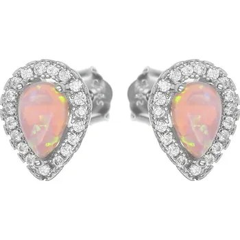 Náušnice Argento 67091 Stříbrné náušnice - syntetický opál ve tvaru slzy, čiré kulaté zirkony