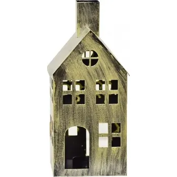 Svícen Kovový domeček na čajovou svíčku, champagne, 28x14x12,5 cm