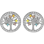 Argento 67057 Stříbrné náušnice - strom života, barevné kulaté zirkony, čiré kulaté zirkony