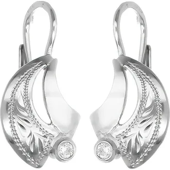 Náušnice Argento 64928 Stříbrné náušnice - s ručním gravírem, čirý kulatý zirkon