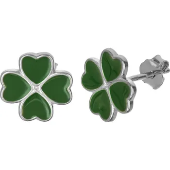 Náušnice Argento 67056 Stříbrné náušnice - čtyřlístek, zelená glazura