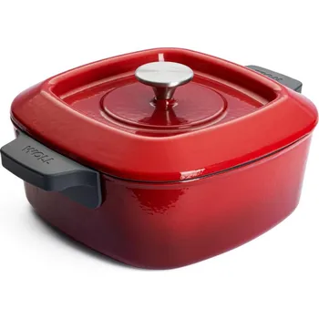Hrnec Litinový kastrol, hranatý, s poklicí IRON 24 x 24 cm, červený - WOLL (IRON IND kastrol s poklici 24x24x9,5 cm/4,1l červený - WOLL)