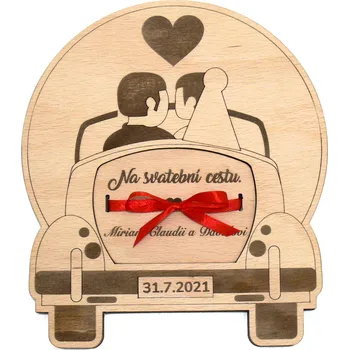 Svatební dekorace art-wood.cz Dřevěné svatební auto na peníze