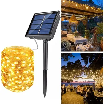 Venkovní osvětlení LED solární zahradní girlanda 10m - venkovní osvětlení, teplá bílá 100 LED
