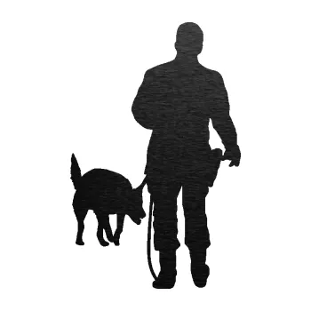Samolepící dekorace SAMOLEPKA Psovod 005 pravá pes na vodítku (63 - škrábaný kov černý) NA AUTO, NÁLEPKA, FÓLIE, POLEP, TUNING, VLASTNÍ TEXT, TISK, AUTOSAMOLEPKY.cz, POLEPY, OBRÁZEK, LOGO, SAMOLEPKY