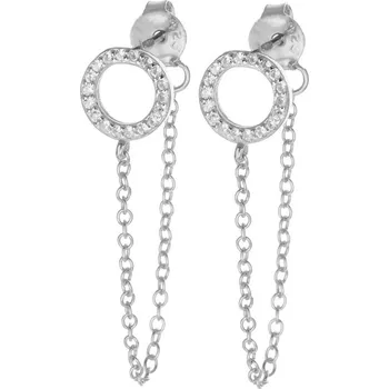 Náušnice Argento 65992 Stříbrné náušnice s řetízkem - čiré kulaté zirkony
