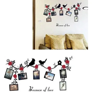 Samolepící dekorace Fotorámečky na zeď | samolepka na stěnu - styl ptáčci, 86,5 x 46 cm