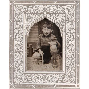 Rám na obraz Bílo-hnědý dřevěný fotorámeček s květy - 18*1*23 cm / 10*15 cm