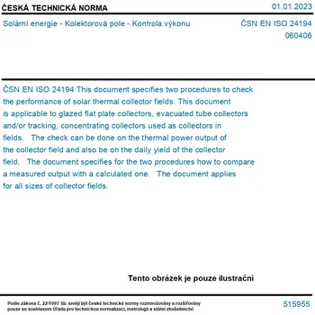 ČSN EN ISO 24194 - Solární energie - Kolektorová pole - Kontrola výkonu - Tisk