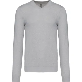 Pánská móda Kariban Svetr K965 s výstřihem do V, pánský COT20K96507702-grey melang M Melír šedá