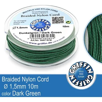 Nit Braided NYLON (splétaná nit na náramky) GRIFFIN síla nitě 1,5mm cívka 10m. Barva Dark Green