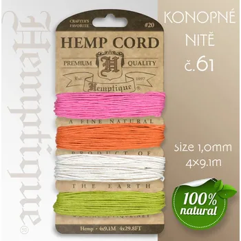Nit Konopná nit HEMP CORD síla nitě 1,0mm. Balení 4x9,1m. Barva č.61 Sizzle