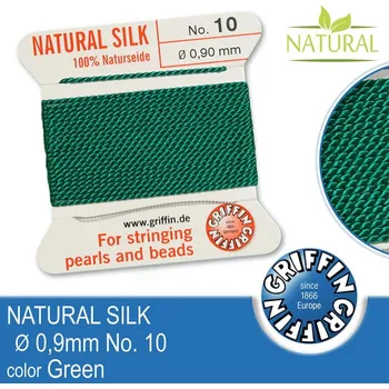Nit Hedvábná nit s jehlou GRIFFIN síla nitě 0,90mm No.10 délka 2m. Barva Green