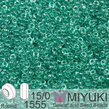 Korálek Korálky Miyuki Round 15/0. Barva 1555 Spkl Dk Aqua Green Lined Crystal . Balení 5g