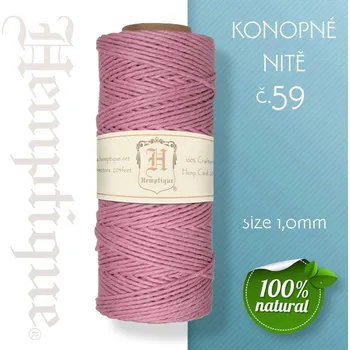 Nit Konopná nit HEMP CORD síla nitě 1,0mm. METRÁŽ Barva č.59 tm.Růžová