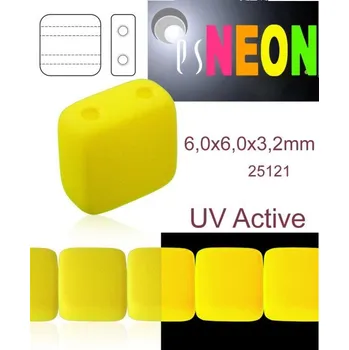 Dětské navlékací korálky Korálky čtverec 2 otvory NEON (UV Active) velikost 6,0x6,0mm barva 25121 žlutá. Balení 20Ks.