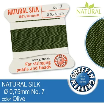 Nit Hedvábná nit s jehlou GRIFFIN síla nitě 0,75mm No.7 délka 2m. Barva Olive