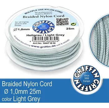 Nit Braided NYLON (splétaná nit na náramky) GRIFFIN síla nitě 1mm cívka 25m. Barva Light Grey