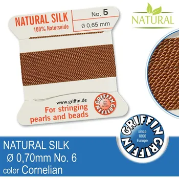 Nit Hedvábná nit s jehlou GRIFFIN síla nitě 0,65mm No.5 délka 2m. Barva Cornelian