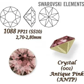 Šperk SWAROVSKI ELEMENTS 1088 XIRIUS Chaton PP21 (SS10) 2,70-2,80mm barva CRYSTAL (001) ANTIQUE PINK (ANTP).