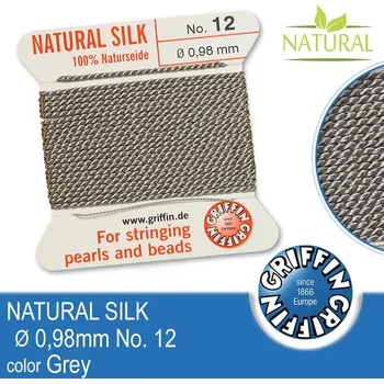 Nit Hedvábná nit s jehlou GRIFFIN síla nitě 0,98mm No.12 délka 2m. Barva Grey