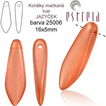 Korálek Korálky mačkané tvar JAZÝČEK. Velikost 16x5mm. Barva voskovaná ČERVENÁ papriková 25006. Balení 20Ks.