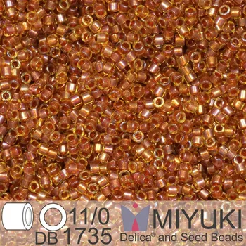 Korálek Korálky Miyuki Delica 11/0. Barva Sparkling Dark Topaz Lined Chartreuse AB DB1735. Balení 5g.