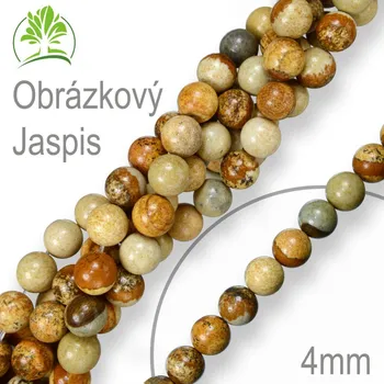 Drahý kámen Korálky z minerálů Obrázkový Jaspis přírodní polodrahokam. Velikost pr.4mm. Balení 18Ks.