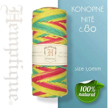 Nit Konopná nit HEMP CORD síla nitě 1,0mm. METRÁŽ Barva č.80 Žluto-Zelená