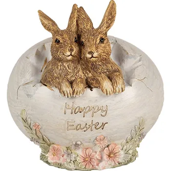 Bytová dekorace Dekorace socha králíci ve vajíčku Happy Easter - 11*9*11 cm