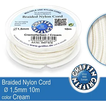 Nit Braided NYLON (splétaná nit na náramky) GRIFFIN síla nitě 1,5mm cívka 10m. Barva Cream