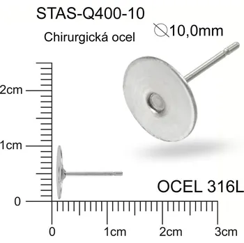 Materiál na výrobu šperku Puzeta s ploškou 10mm CHIRURGICKÁ OCEL ozn.-STAS-Q400 10