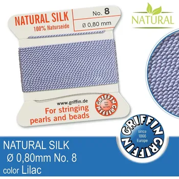 Nit Hedvábná nit s jehlou GRIFFIN síla nitě 0,80mm No.8 délka 2m. Barva Lilac