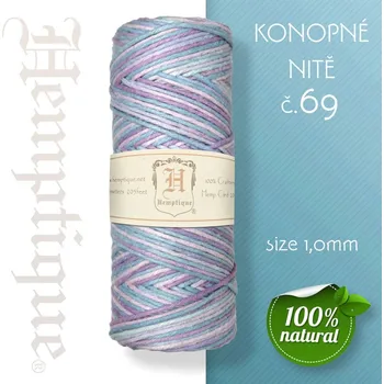 Nit Konopná nit HEMP CORD síla nitě 1,0mm. METRÁŽ Barva č.69 Modro-Fialová