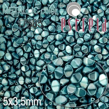 Korálek VOSKOVANÉ korále tvar POHANKA. Velikost 5x3,5mm. Barva METALLIC 17585 (modrá). Balení 20ks na návleku.