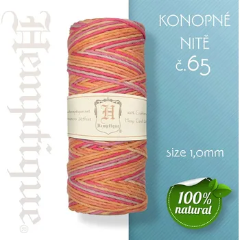 Nit Konopná nit HEMP CORD síla nitě 1,0mm. METRÁŽ Barva č.65 Červeno-Oranžová
