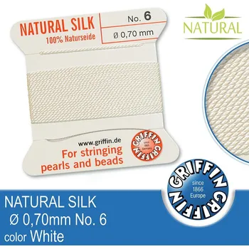 Nit Hedvábná nit s jehlou GRIFFIN síla nitě 0,70mm No.6 délka 2m. Barva White
