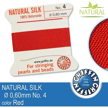 Nit Hedvábná nit s jehlou GRIFFIN síla nitě 0,60mm No.4 délka 2m. Barva Red