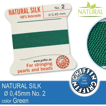 Nit Hedvábná nit s jehlou GRIFFIN síla nitě 0,45mm No.2 délka 2m. Barva Green