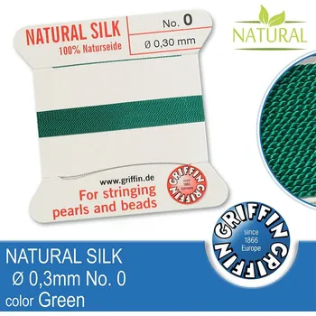 Nit Hedvábná nit s jehlou GRIFFIN síla nitě 0,3mm No.0 délka 2m. Barva Green