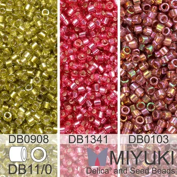 Korálek Korálky Miyuki Delica 11/0. Barevné variace č. 25 DB0908, DB1341, DB0103. Balení 3x5g