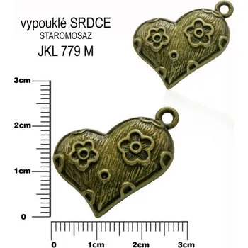 Přívěsek Přívěsek vypouklé SRDCE ozn.-JKL 779 M staromosaz. Velikost 25x25mm.