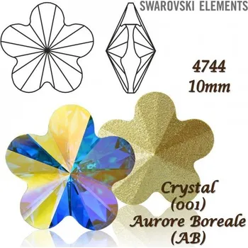 Sklenice SWAROVSKI ELEMENTS Flower Fancy 4744 barva CRYSTAL (001) AURORE BOREALE (AB) velikost 10mm